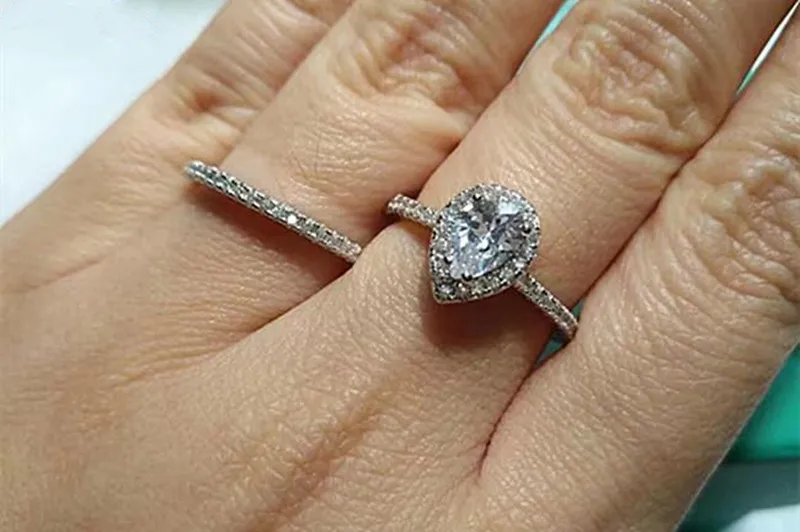 طقم خواتم فضة إسترليني للنساء ، مجوهرات راقية ، ترصيع ، 2 قيراط ، زركون AAA ، خطوبة ، زفاف ، حلقات إسقاط ، موضة