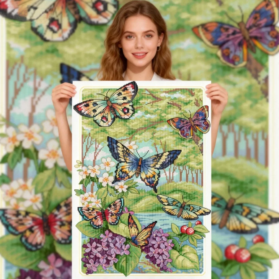 

2026 New style Embroidery Kits Butterfly Cross Stitch Flower Printed Canvas Thread Needlework DIY Gift Home Decoration