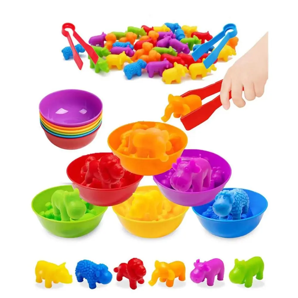 Plastic Sorting Game Animal Puzzle Counting Montessori Dinosaur Color Matching Game Early Educational Portable