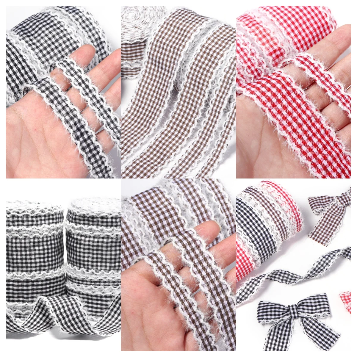 5Yrads Polyester Plaid Cotton Crinkle Edge Ribbon Wedding Christmas Decoration DIY Sewing Fabric Bow Ribbon Gift Packaging