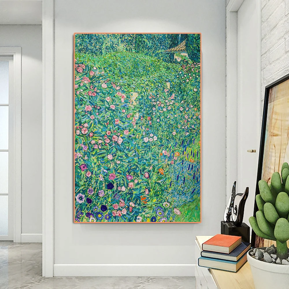 

Famous Artist Klimt Italian Garden Wall Art Abstract Classic Colorful Flower Poster Canvas Painting Living Room Home Decoration