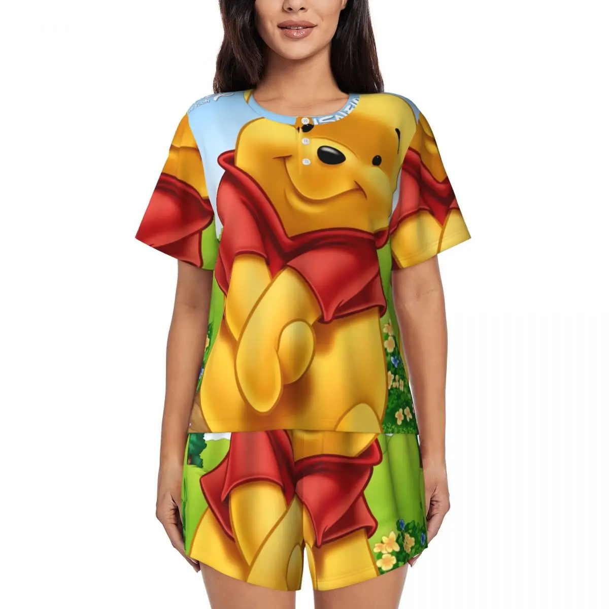 

Custom Winnie The Pooh Pajamas Set Women's 2-Piece Short Sleeve Sleepwear Loungewear PJ Shorts Sets