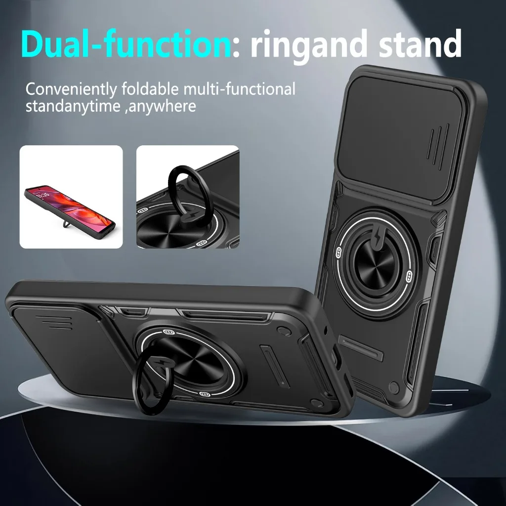 Slide Camera Protector 360° Ring Holder Phone Case for Motorola Moto G56 G85 G86 G05 G06 G15 Power E15 Edge 60 Pro 50 70 Fusion - view 5