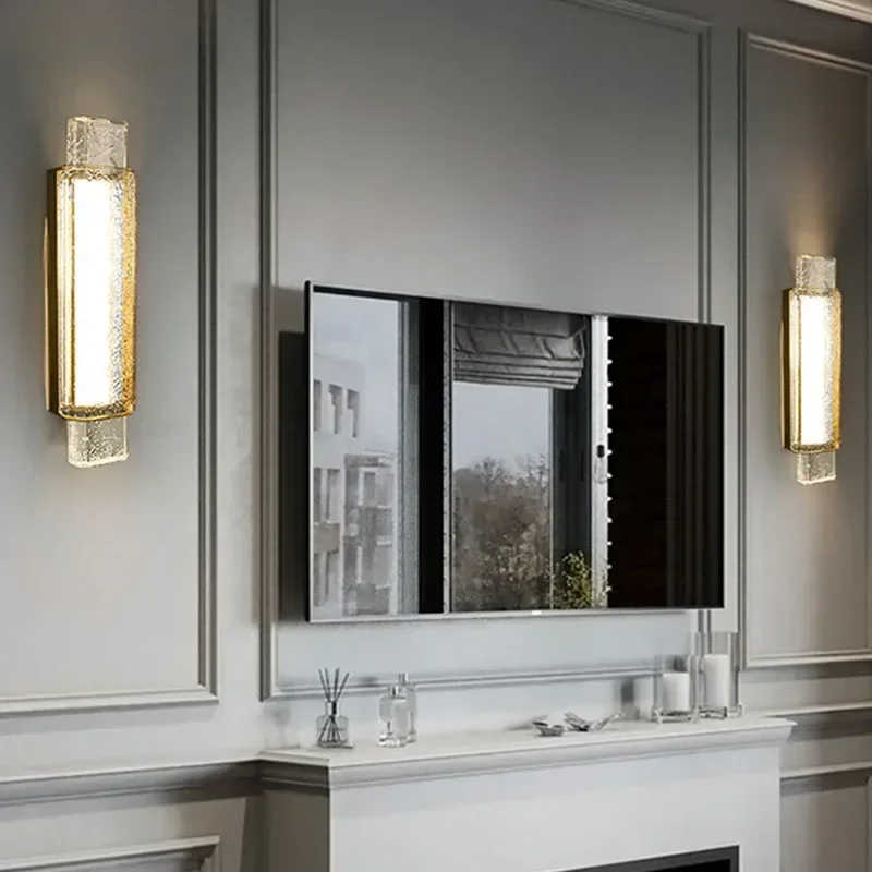 

Прозрачная стеклянная хрустальная фоновая стена, настенный светильник для гостиной, креативный настенный светильник для украшения вестибюля отеля в коридоре