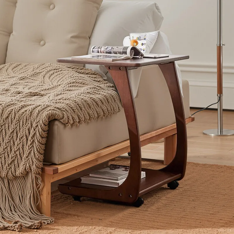 

Solid Wood Bedroom Lounge Table Movable Bedside Sofa Side Mini Coffee Living Room Square Mesas Terraza Household Furniture