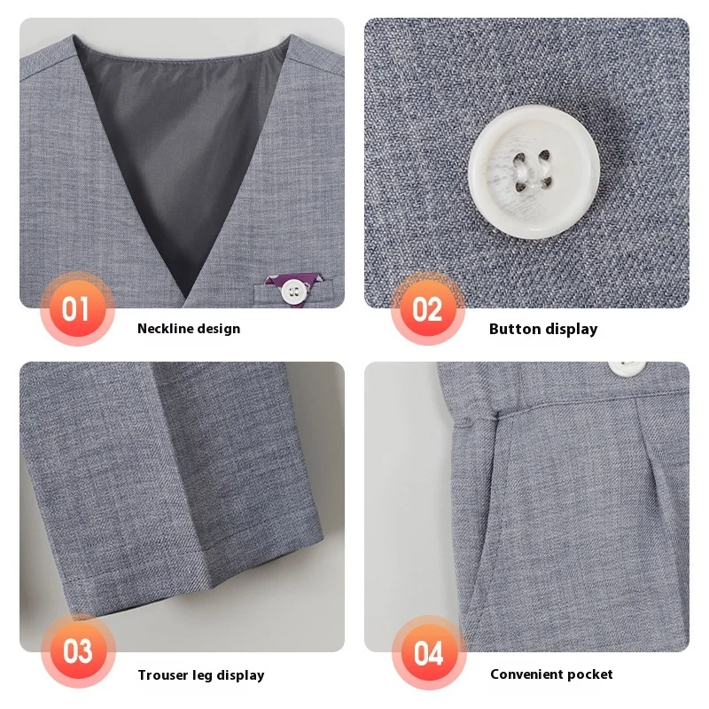 Children Summer Suit Set Elegant Kids Vest Shorts Blazers Outfits Formal Page Boys Wedding Tuxedo Toddler Photography Costume