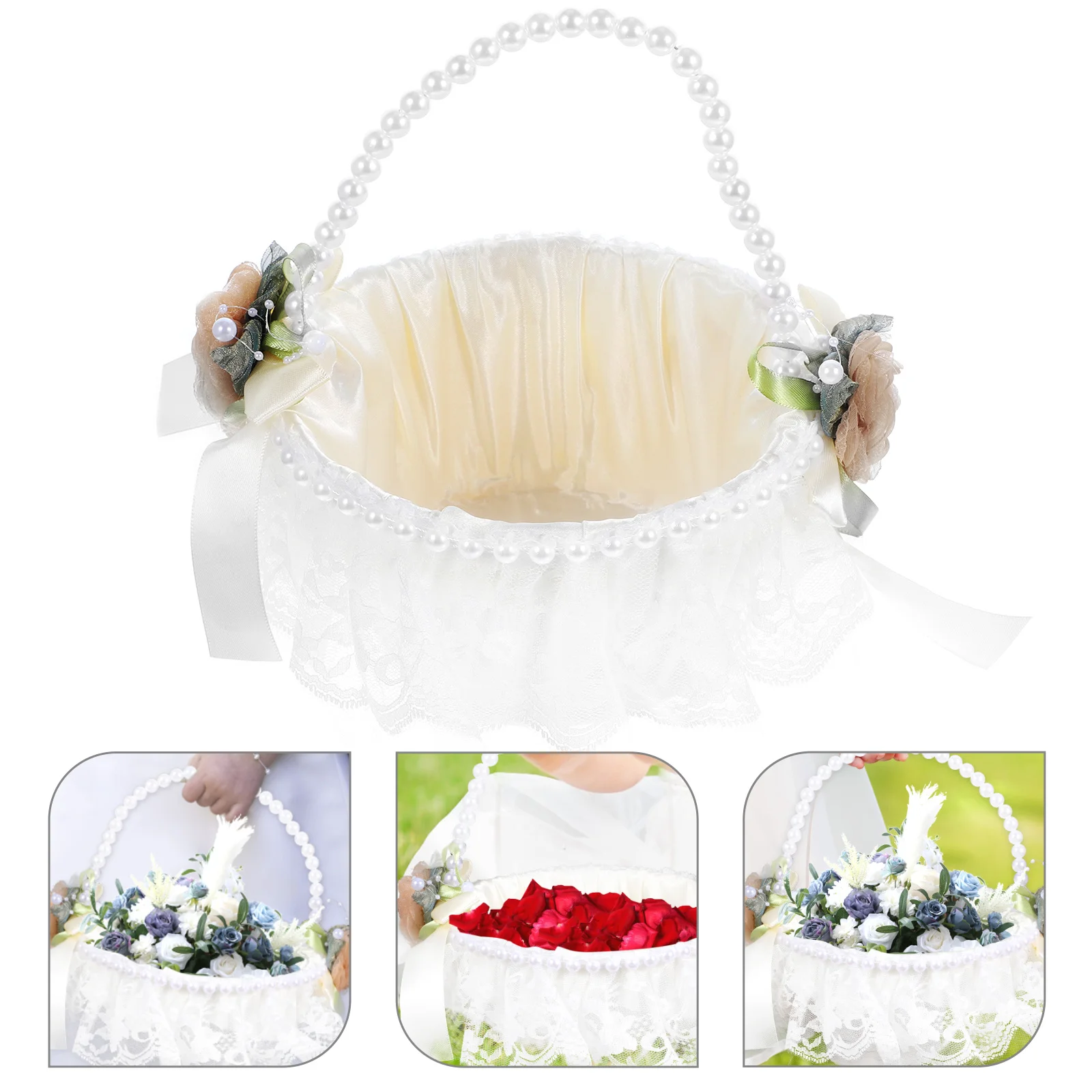 

Wedding Flower Basket For Ceremony Rose Petal Holder Lace Handheld Basket Wedding Decor Flower Baskets For Bridal