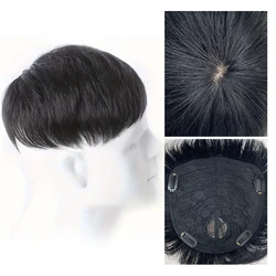 Hairpiece falso preto dos homens, 100% cabelo humano, base líquida respirável, tampa eficaz, queda de cabelo, peruca masculina Clips-On