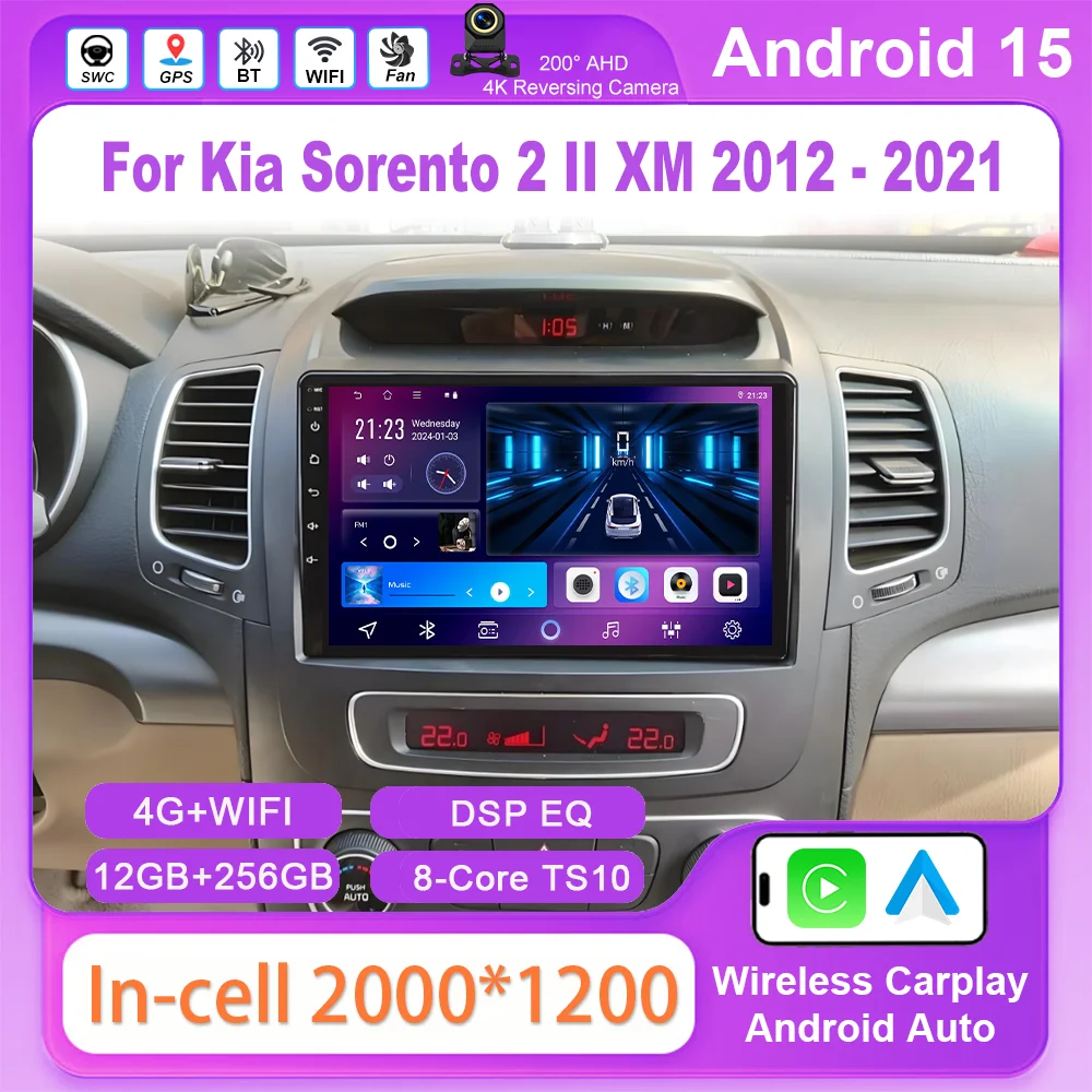 

Автомобильный радиоприемник-мультимедийный плеер Android 15 для Kia Sorento 2 II XM 2012-2021 Авто Стерео GPS-навигация Carplay QLED Экран WIFI