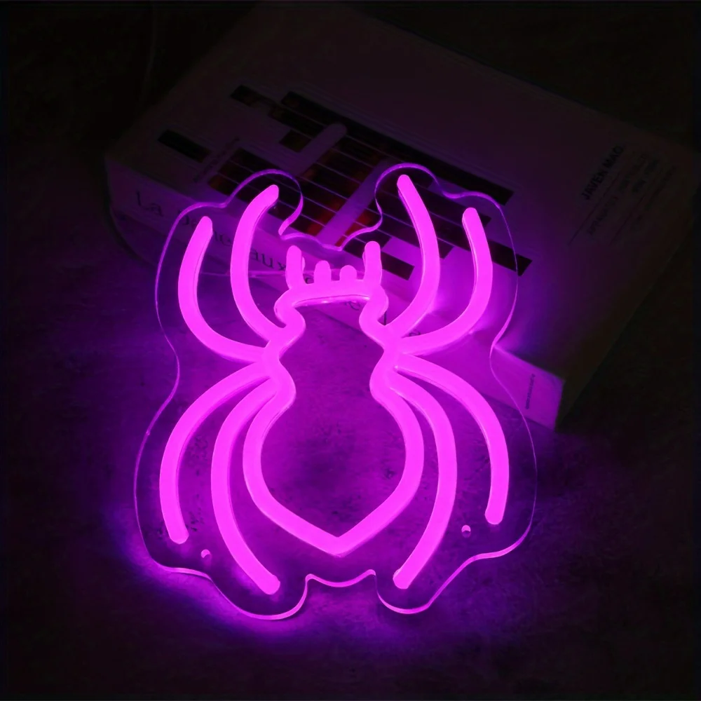 

Spooky Spider Led Neon Sign Usb Powered Neon Sign for Gamr Room Club Men Cave Bar Pub Wall Kids Room Decor Home Shop Parties