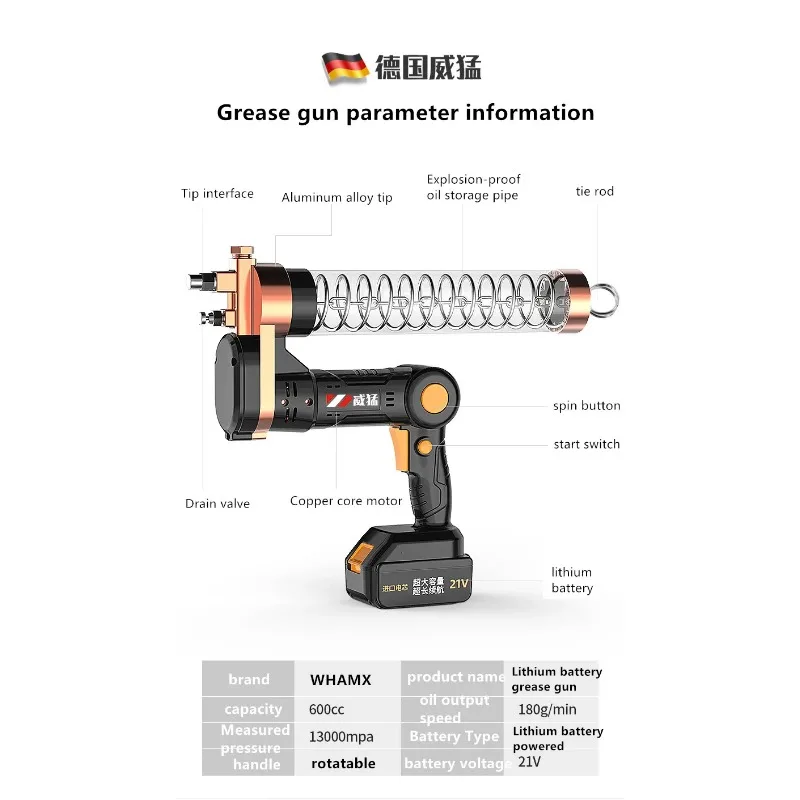 WHAMX 600CC 21V Portable Rechargeable Automatic Electric Cordless Grease