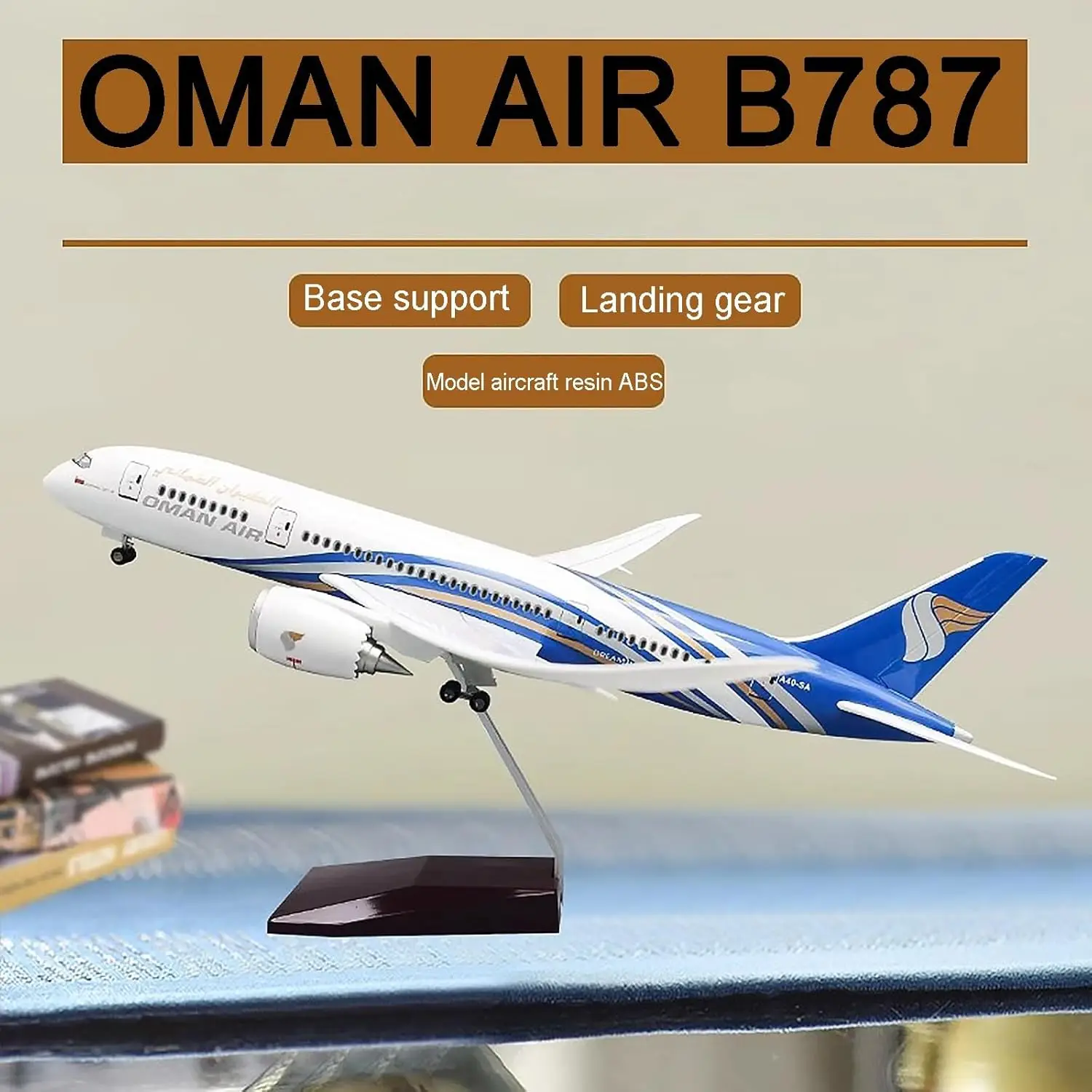

home decor items 1/130 Scale 47CM Airplane B787 Aircraft Oman Air Airline W Light and Wheel Diecast Resin Plane Model Collected