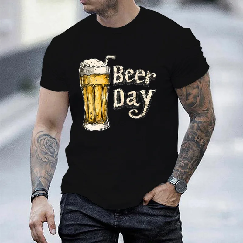 Men Short Sleeve Tshirt Vintage Beer Day Glass Print Crew Neck Tees Soft Summer Tops Drink Enthusiast Graphic Daily Shirts