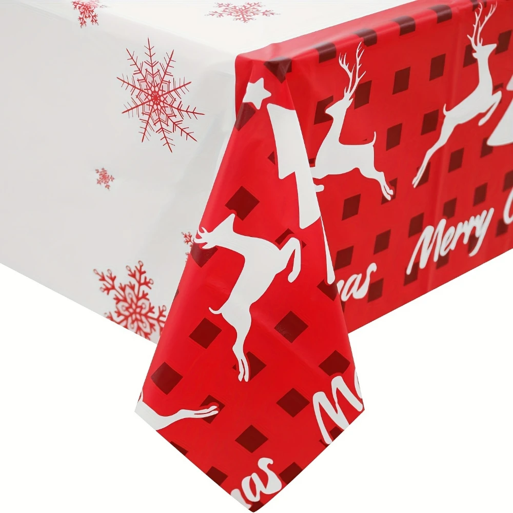 1pc חג המולד איילים מפות שולחן מלבני מכסה עבור תפאורה של חג האוכל, אדום חגיגי & מפות לבנות