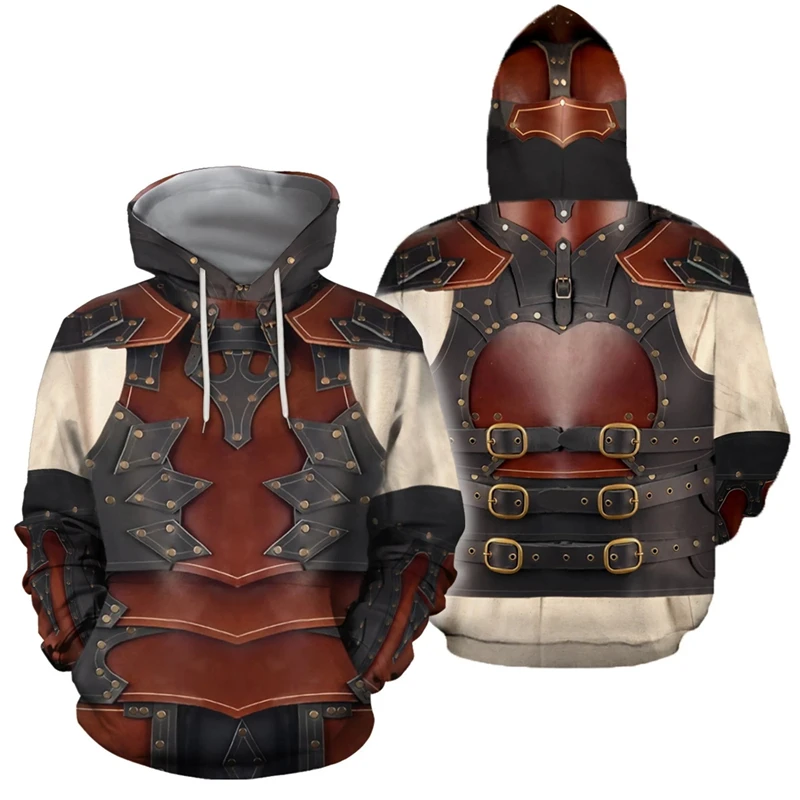 Vintage Men Hoodie 3d Printed Medieval Armor Pullover Fashion Oversized Men Clothing Tops Male Spring Loose Harajuku Clothes