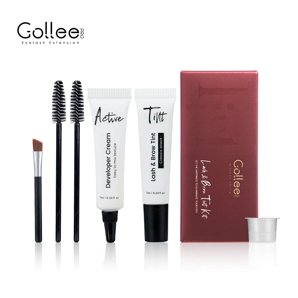Gollee Eyebrow Tint Set 6ml Natural Classic Black Eyelash Brow Tint Kit Semi Permanent Lasting Brow Lash Tint Waterproof Set