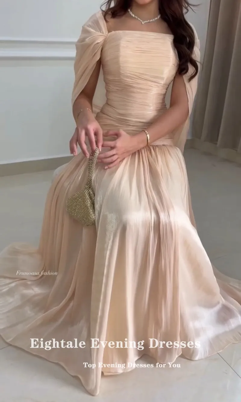 Vestido de noche árabe de Eightale, sin tirantes, plisado, crepé, personalizado, rosa, champán, musulmán, corte en A, vestido de fiesta de graduación y boda
