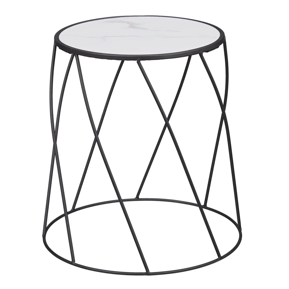 

4 Pack 15 Inch Round Faux Marble Top Plant Stand Black Iron Base Indoor Outdoor Display Table Lightweight Durable