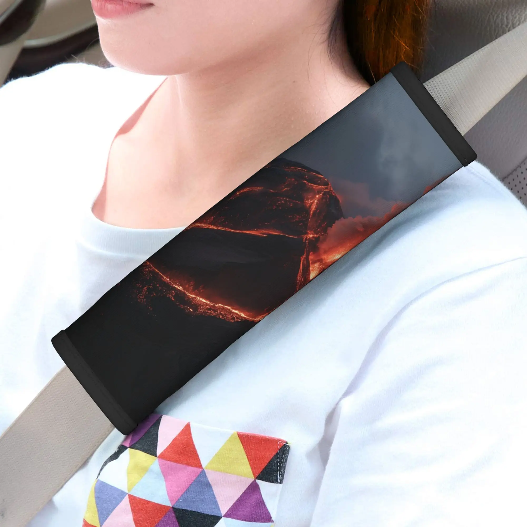 1pc Fiery Erupting Volcano: Glowing Lava Cascades Down Slopes Against Dusk Stormy Skies Car Anti-Kicking Mat, Car Seat Anti-Kick