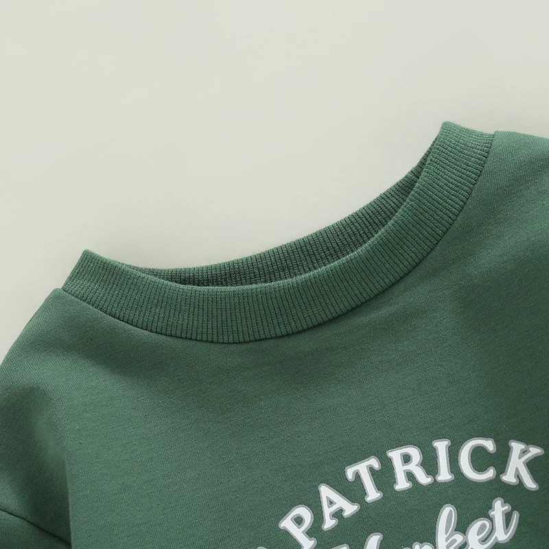 

Toddler Baby Boy Girl St Patricks Day Outfit Lucky Clover Long Sleeve Sweatshirt Crewneck Shirts Pullover Top