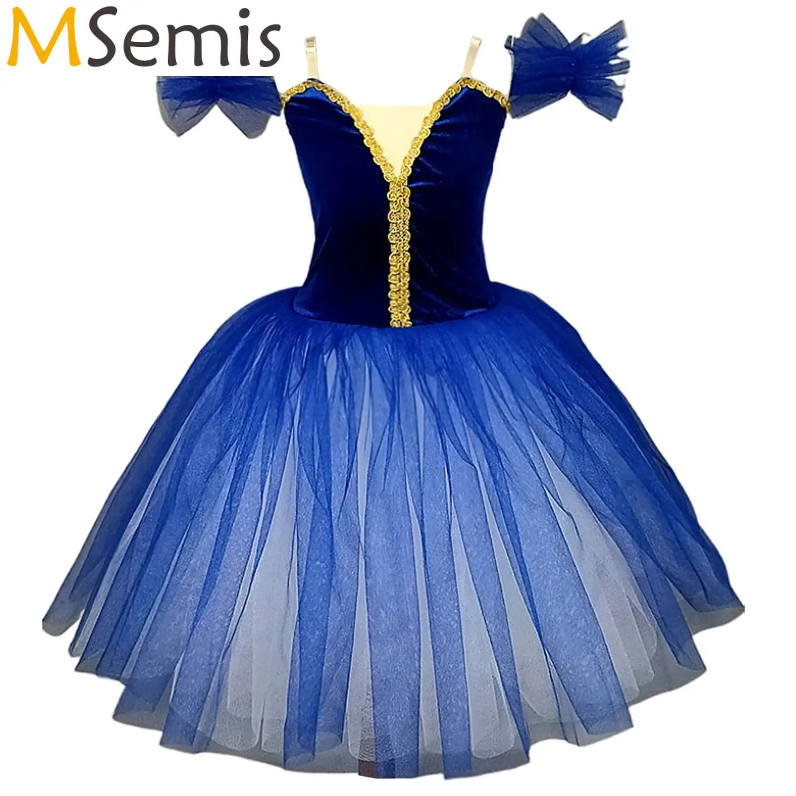 Kinder Mädchen Professionelles Ballett-Tutu Lyrisches Tanzkleid Kostüm Verstellbare Träger Leibchen Schwanenkleid mit Tüllarmbändern