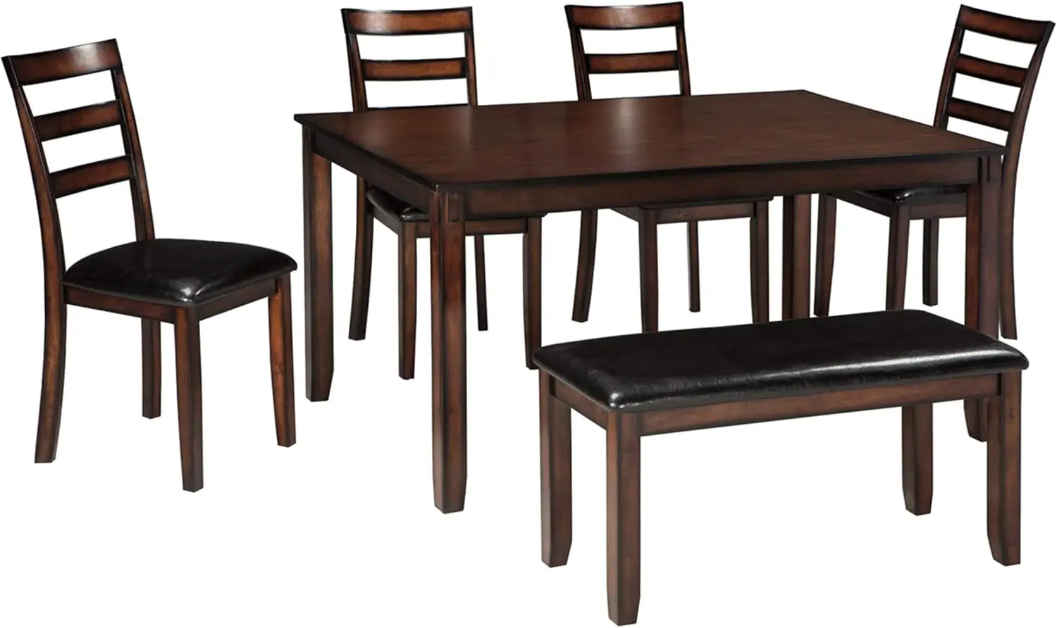 Coviar 6 Piece Dining Set, Includes Table 4 Chairs & Bench Dark Brown Table measures 36