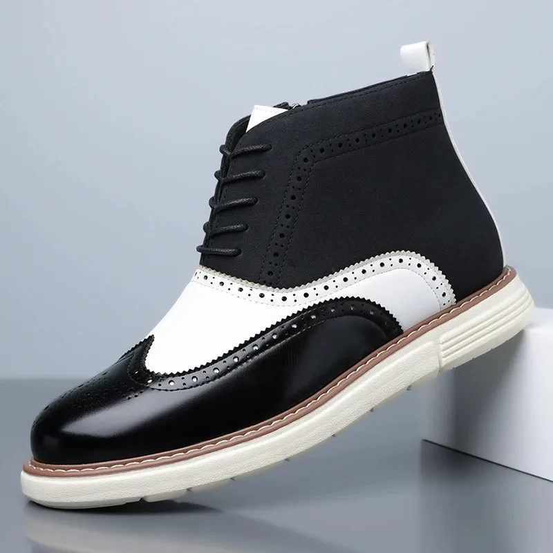 

New Men's Round Toe Black Ankle Boots platform shoes British Designer Botas Trend Casual High-tops Punk Rock Shoes