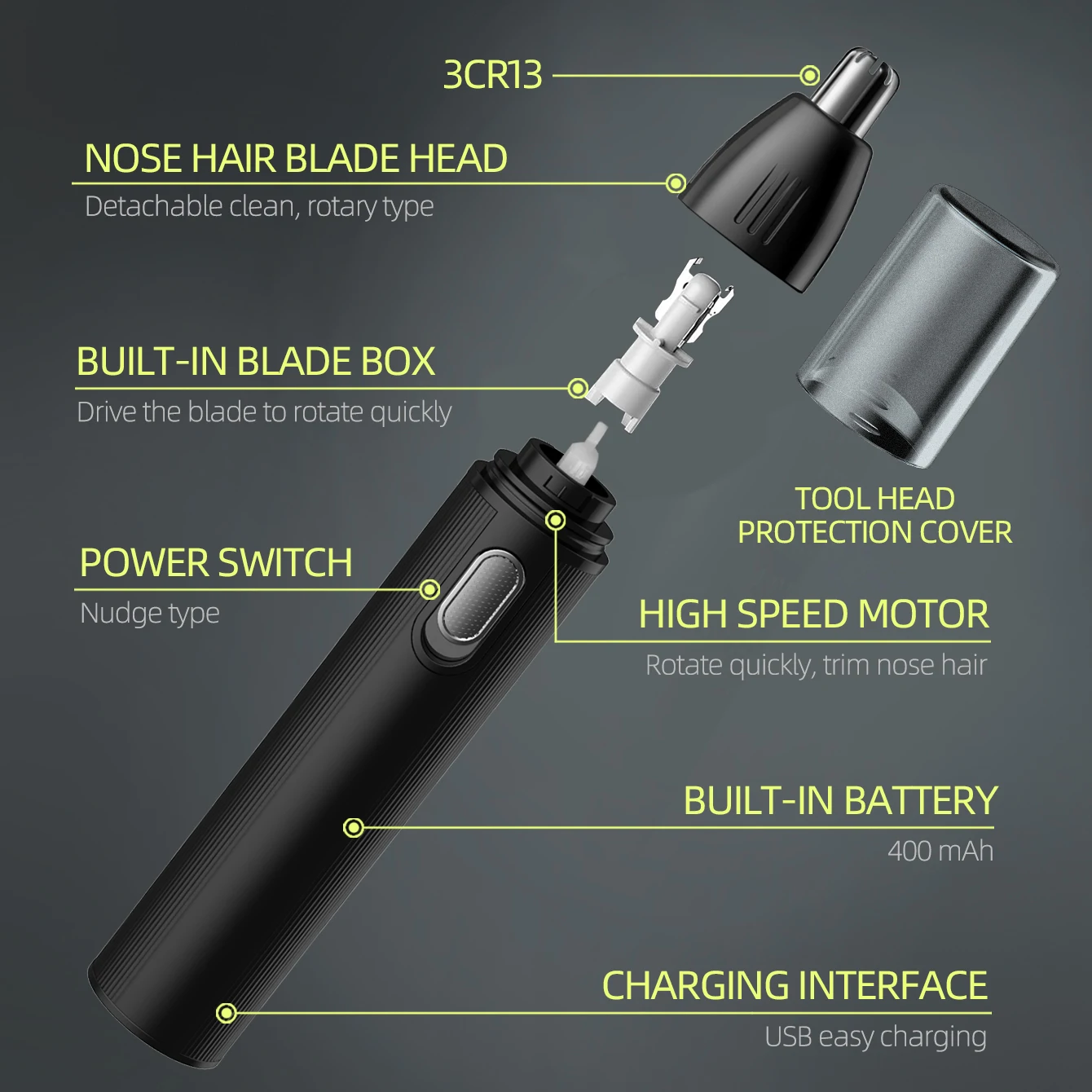 ماكينة تشذيب شعر الأنف باللون الأسود القابلة لإعادة الشحن من كيكيدو، ماكينة تشذيب شعر الأنف للرجال لتصفية الأنف