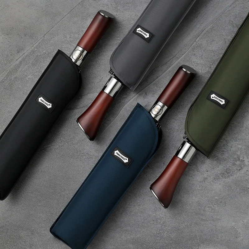 

Parachase Automatic Umbrella Men 120cm Large Folding Umbrella Windproof Strong Wooden Handle Big Golf Luxury Umbrella 8K