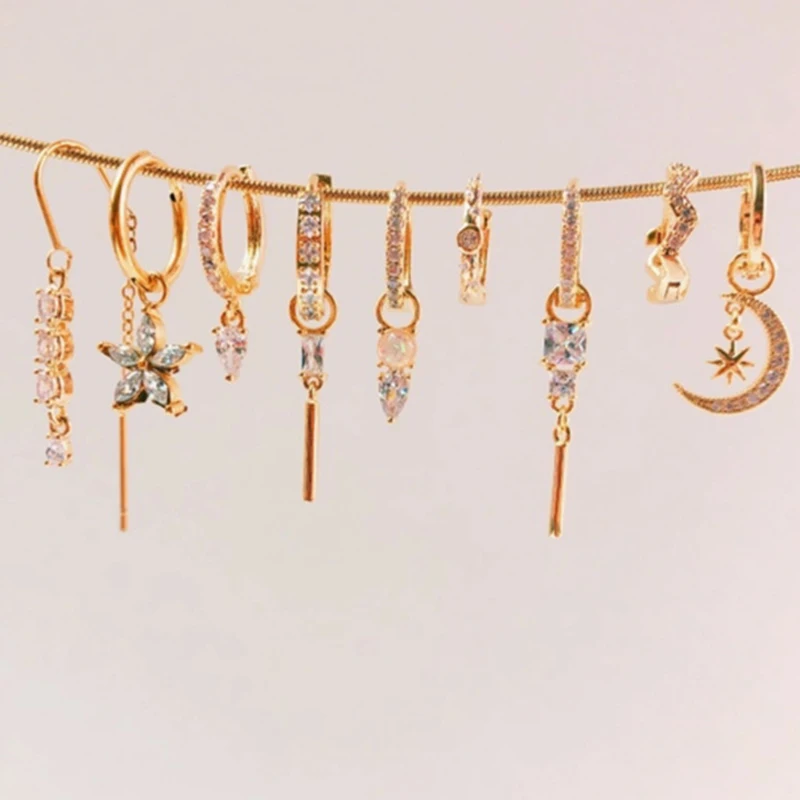 FRAUEN 925 Silber Nadel Wasser Tropfen Geometrische Zirkon Weiß Zirkon Kristall Blumen Anhänger Creolen Mode Hochzeit Schmuck – Detail 14