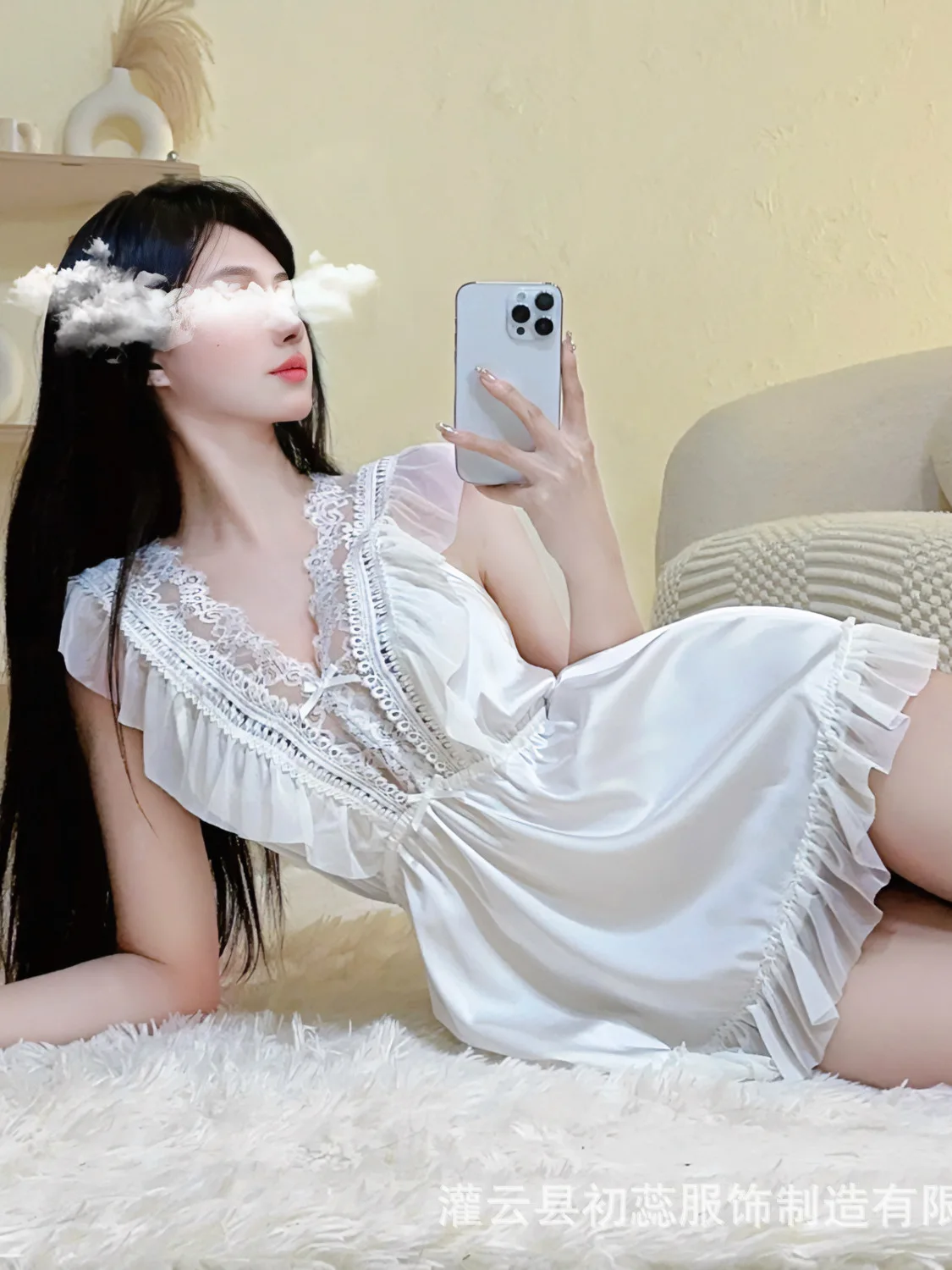 Sweet Girls' Fairy Lace Nightwear V High Emotional Sexy Nightwear Sex Dress Elegant White Sweet Mini Dress 2023 New Fashion F3KT