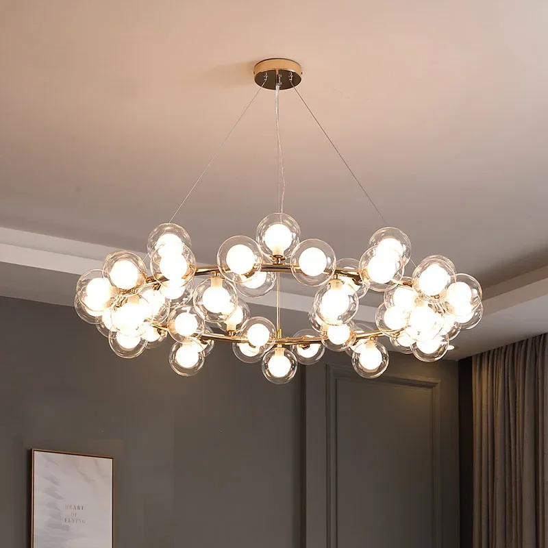 

Nordic designer living room led chandelier modern creative chandelier glass ball restaurant Iron Chandelier