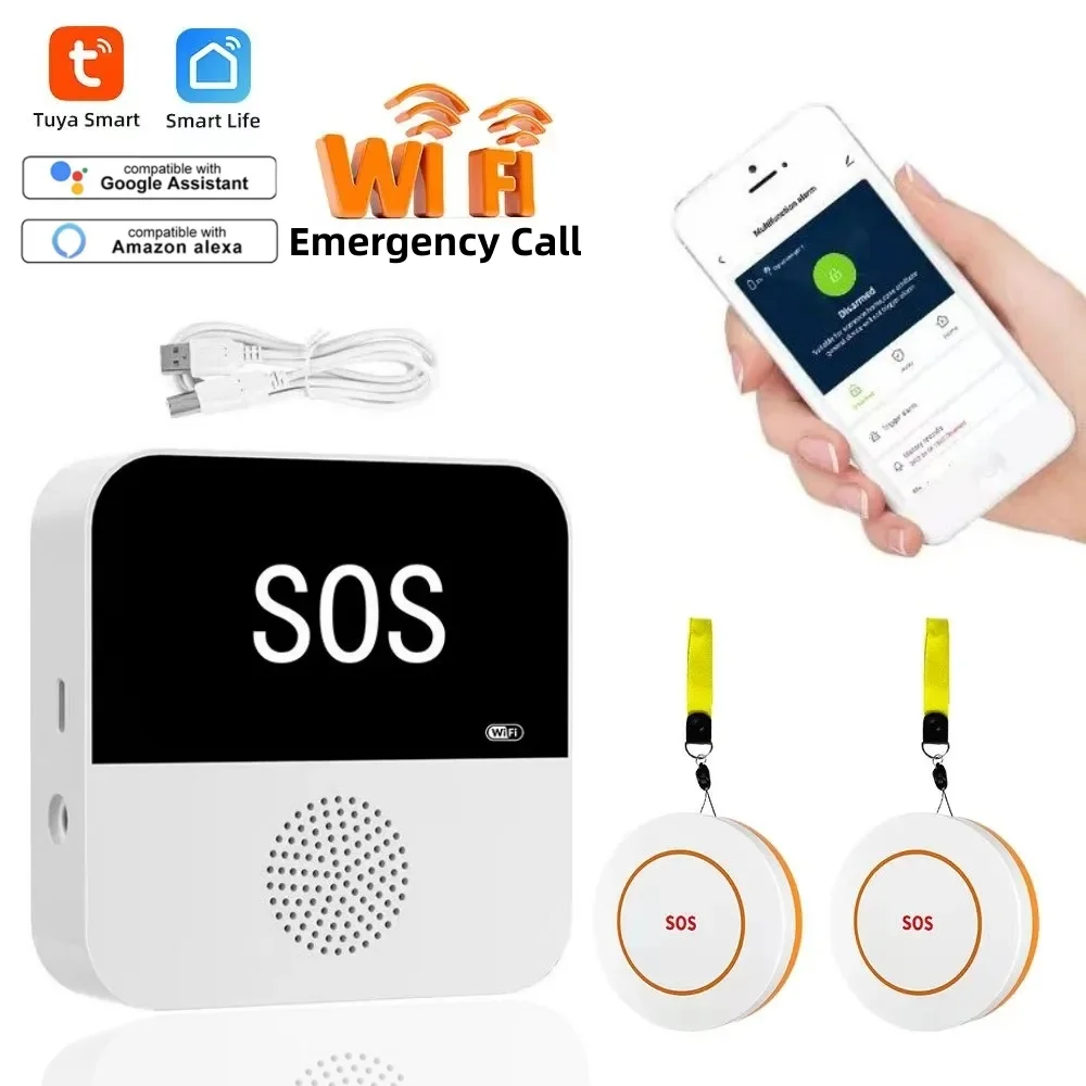 Tuya Slimme Wifi Ouderen Verzorger Pager Sos Call-Knop Noodsituatie Sos Medisch Waarschuwingssysteem Voor Senioren Patiënten Ouderen Thuis