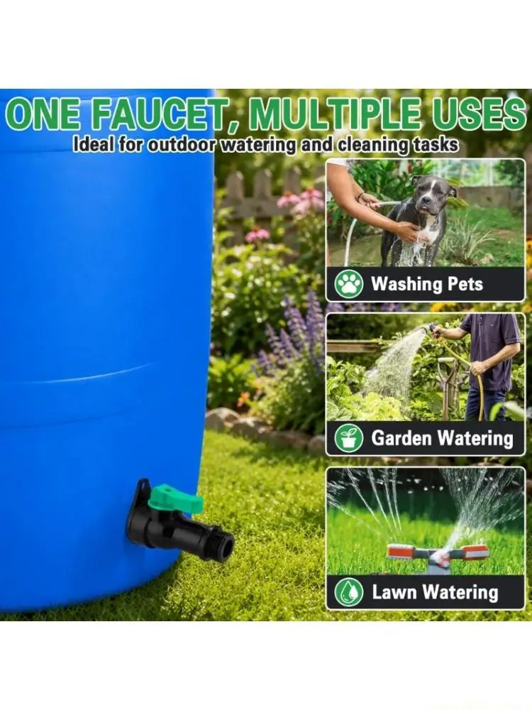QX2E Garden Water Spigot Kits with 3/4 Thread for Rainwater Drum with Lever Shutoff