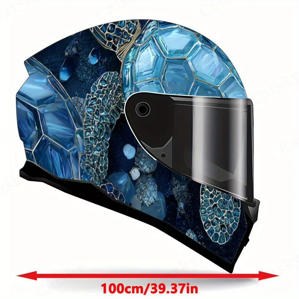 Deep - Sea Blue Crystal Turtle Helmet Vinyl Wraps, Waterproof Scratch-Resistant Full Face Helmet Decals, Durable PVC Artistic De