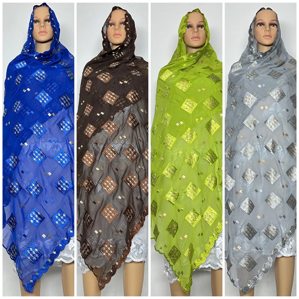 Écharpe de Dubaï en Mousseline de Soie pour Femme Musulmane, Grand Hijab Africain, Islam, Pashmina, Turban, Écharpe de Sauna, Châles Brodés,