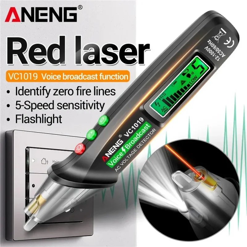 ANENG VC1019 Non-Contact Voltage Tester Pen Voice Broadcast Red Laser Detect 12-1000V Volt Current Pen Electric Test Meter Tools