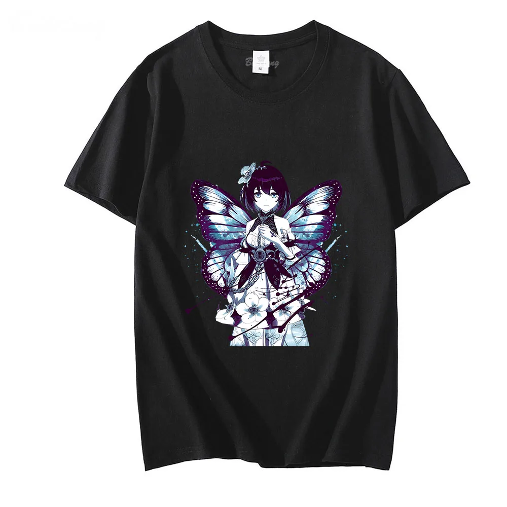 Honkai Impact 3rd MiHoYo Smile T-shirts MEN Butterfly Flower T Shirts 100% Cotton High Quality Tshirts Sense of Design Casual