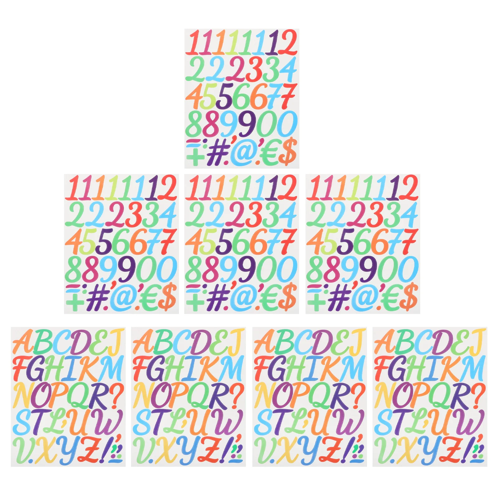 8 folhas de letras e números, decalques de vinil à prova d'água para armários, frascos, garrafas, faça você mesmo, artesanato, diário, classificação em sala de aula