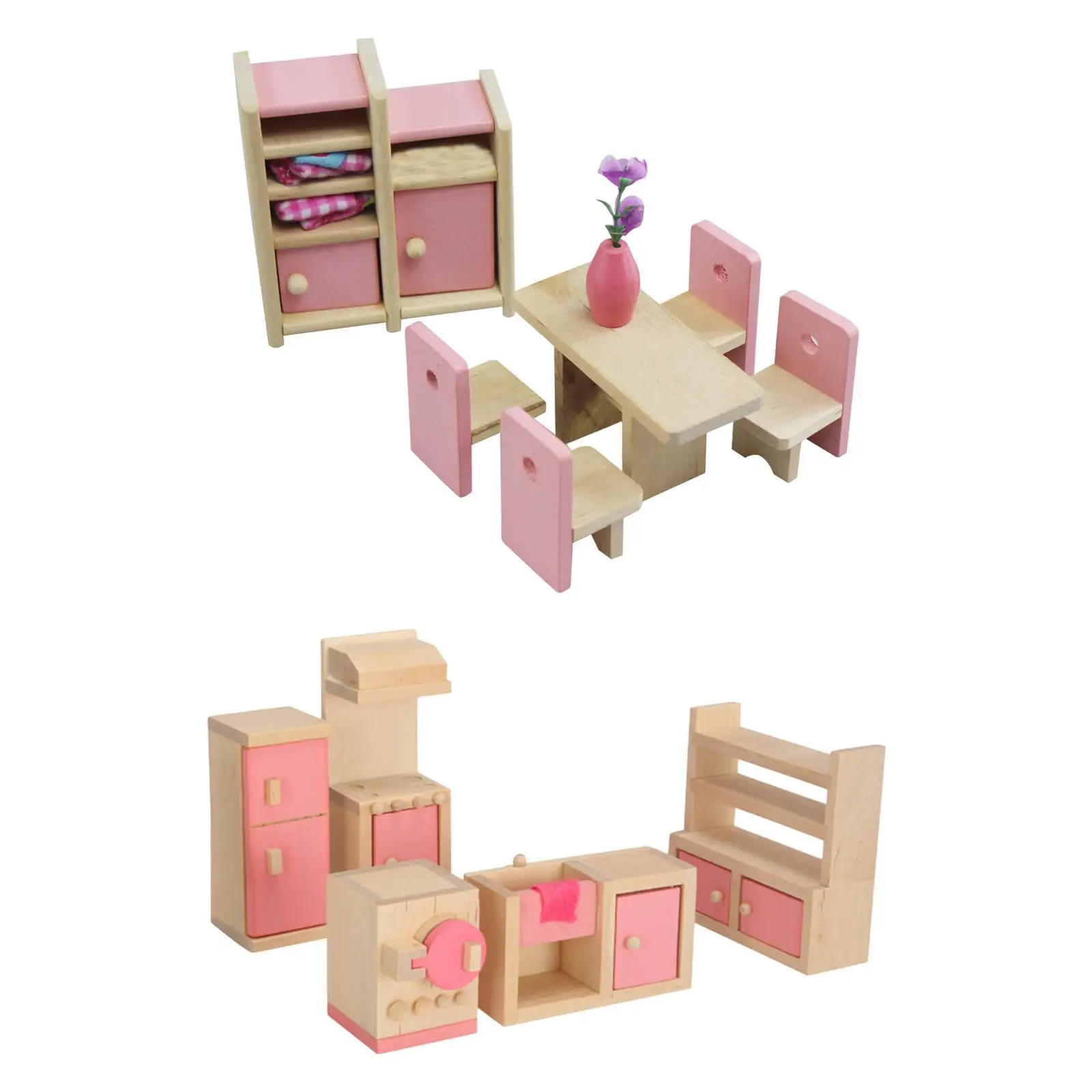 Wooden Dollhouse Furniture Set Kids Toy Scene Props Dollhouse Decoration Birthday Gifts Hobby Crafts for Toddler 3+ Girls Kids