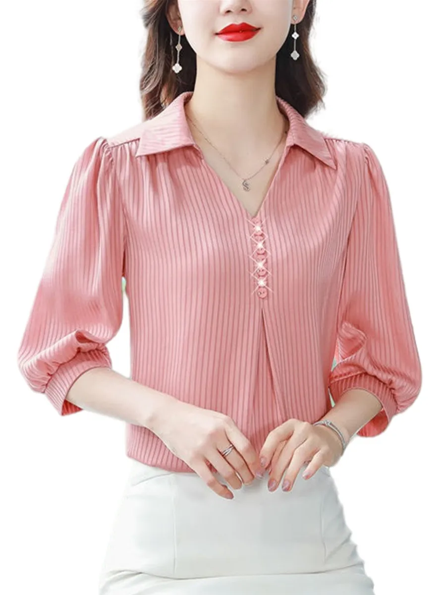 

4XL Women Spring Summer Blouses Shirts Lady Fashion Casual Half Sleeve Turn-down Collar Office Blusas Tops G2176