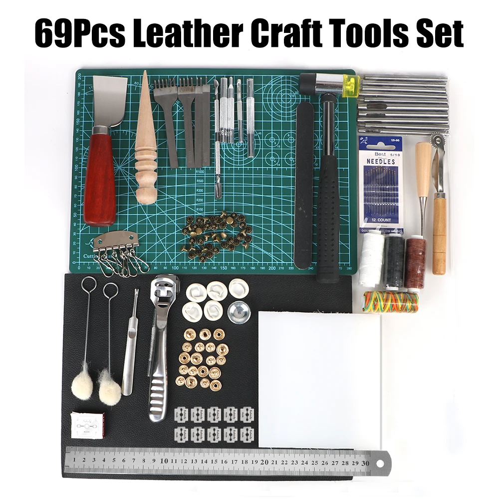 

Accessories Stitching Punch Saddle Groover Kit 69Pcs/Set Professional Leather Craft Tools Practical Hand Sewing Carving Work DIY