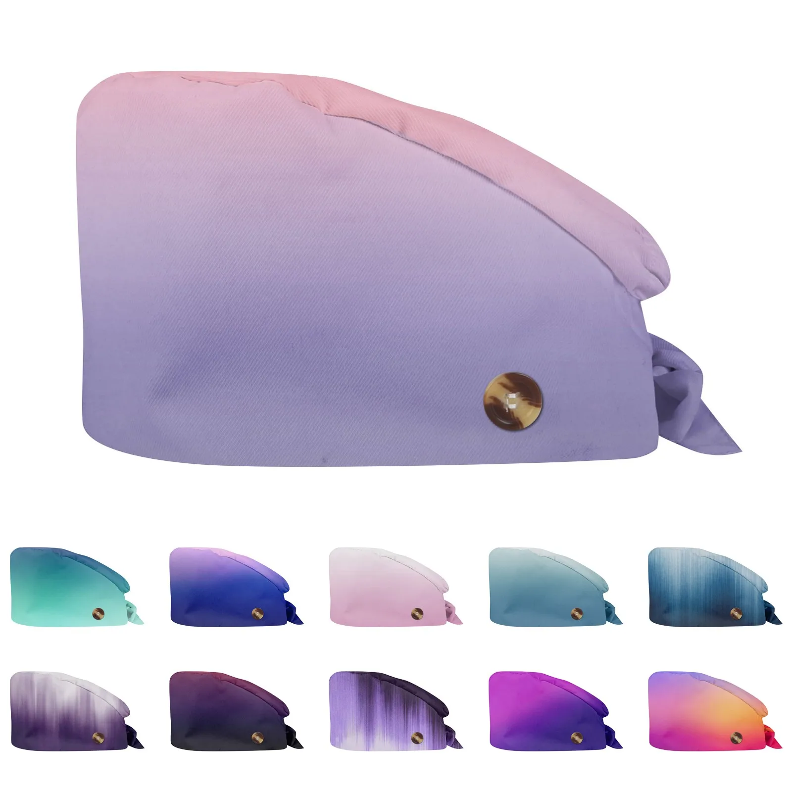 Fashion Gradation Printed Doctor Work Hat Unisex Operating Surgical Cap With Button For Nurse Casual Lightweight Adjustable Hat