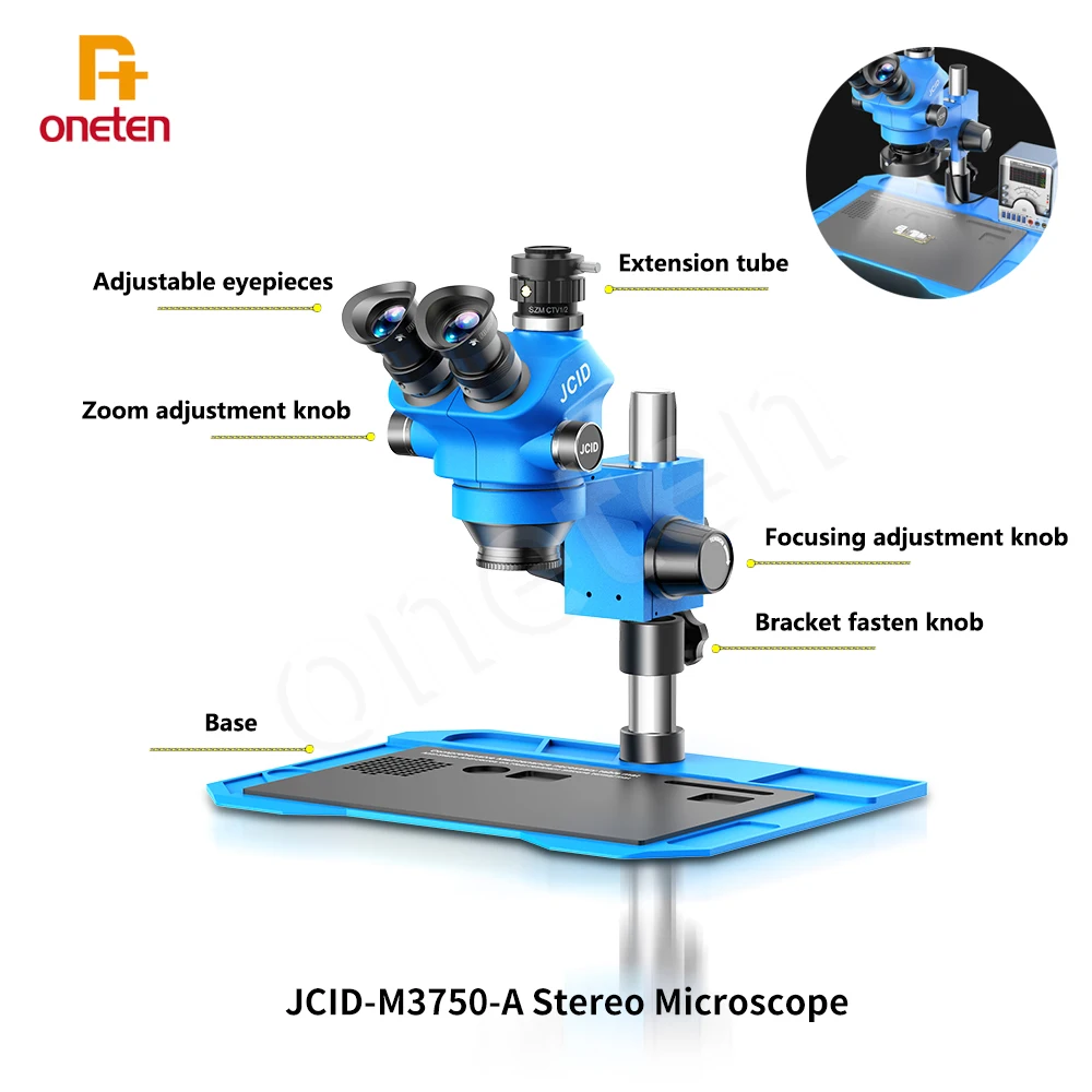 JC M3750 Stereo Trinocular Microscope 7-50X Continuous Zoom High