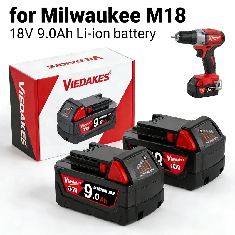 

For Milwaukee M18 Battery 9.0Ah 18V Rechargeable Lithium Ion Battery For M18 48-11-1852 48-11-1860 48-11-1850