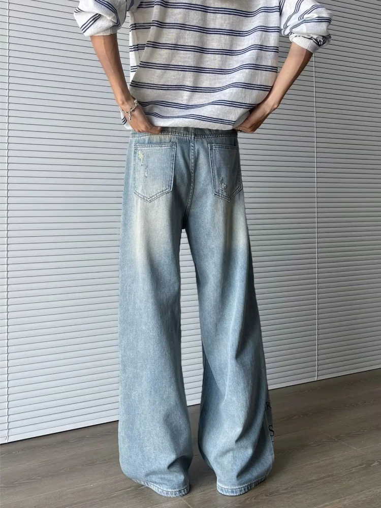 Trashy Y2K 2000S Letter Printed Washed Blue Baggy Ripped Jeans Pants For Men 90S Vintage Clothes Denim Trousers Pantalon Hombre
