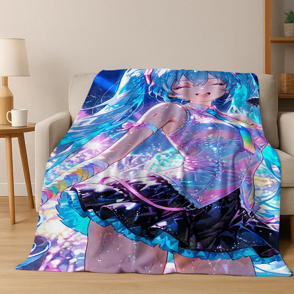 3D Music Girl M-MIKU Cute Cartoon Flannel Blanket,Warm and Cozy Soft Throw Blanket for Home Bedroom Bed Sofa Picnic Cover Gift