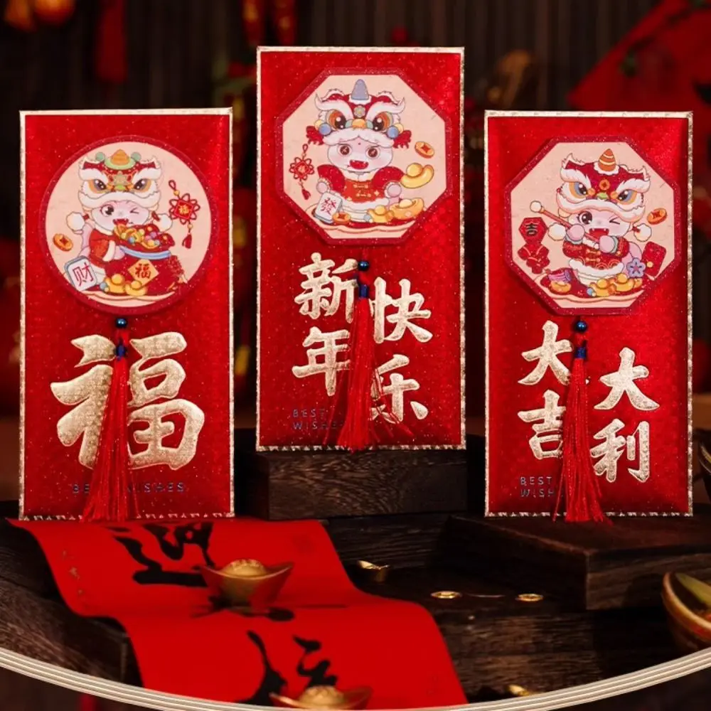 2 pezzi 3D 2025 Busta rossa per Capodanno Zodiaco cinese Benedizione Anno del serpente Busta per soldi Festival di Primavera HongBao