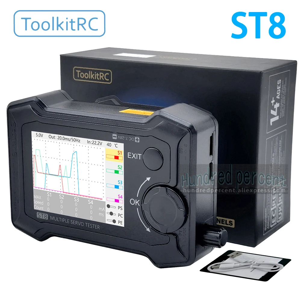 

В наличии ToolkitRC ST8 2.4 TFT 7-28 В 8-канальный встроенный тестер сервопривода 4 независимых интерфейса тест сигнала