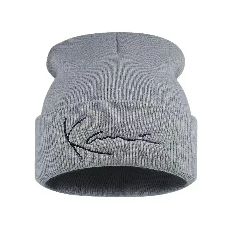 칼 카니 레트로 레터 자수 니트 모자 남녀 공용 겨울 따뜻한 후드 니트 모자